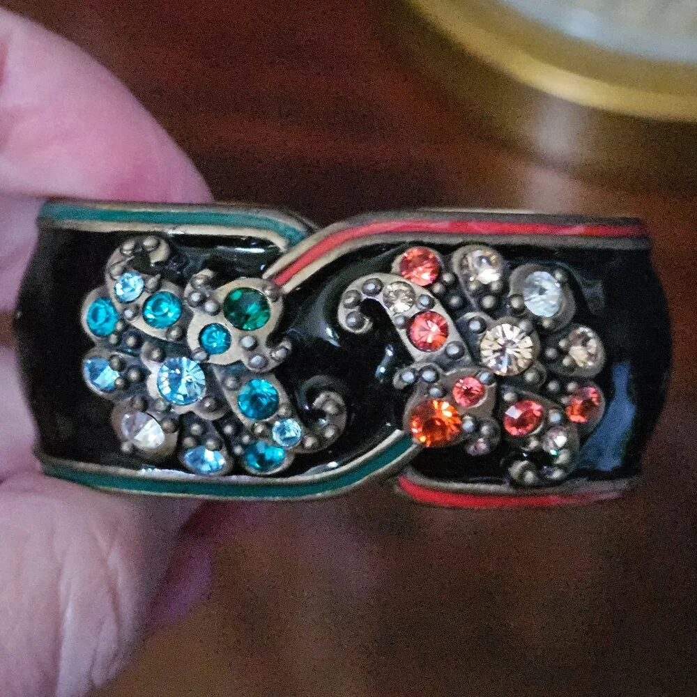 2 VINTAGE JAY STRONGWATER ART DECO CHINOISERIE SCROLL CRYSTAL ENAMEL NAPKIN RING